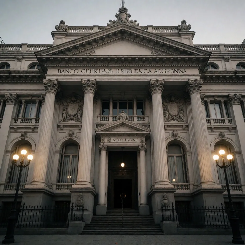 Edificio del Banco Central en Buenos Aires al atardecer