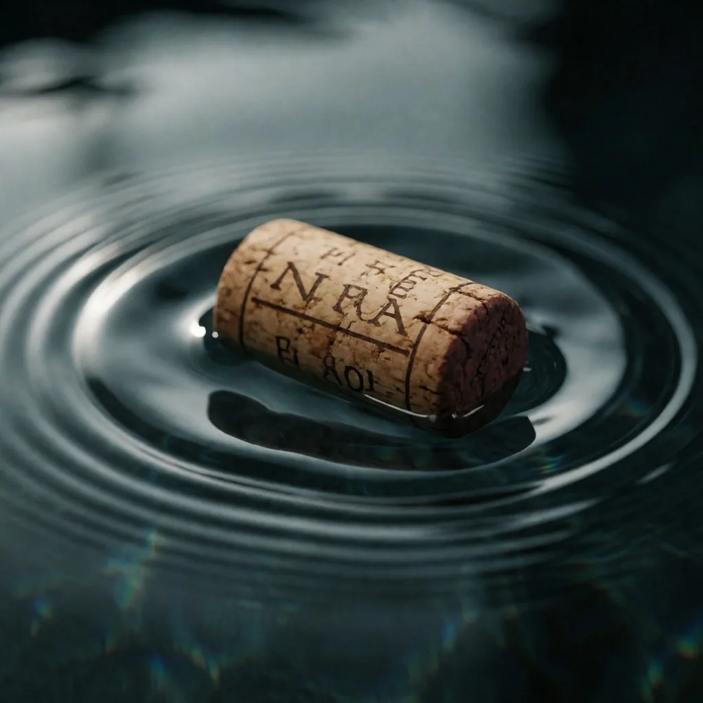 Corcho flotando en agua con ondulaciones
